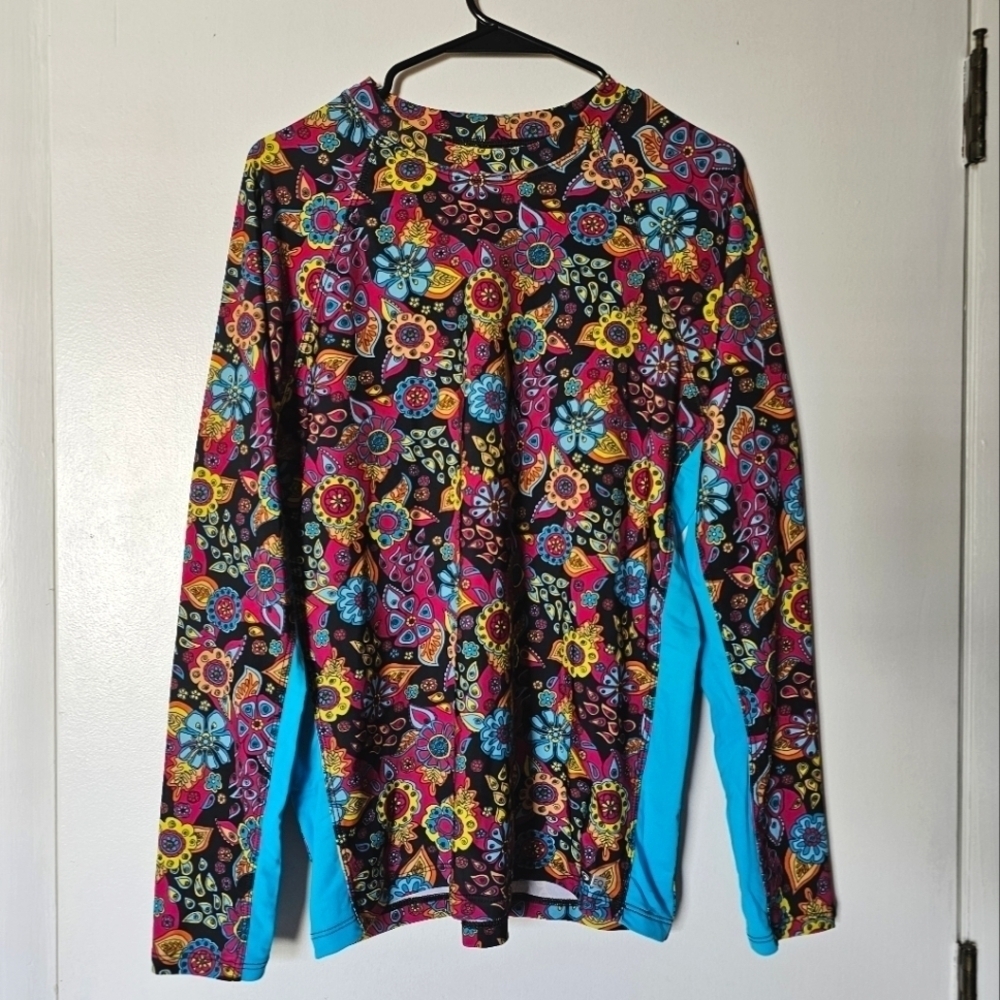 EQ swimwear colorful floral rash guard beach pool long-sleeve women's shirt